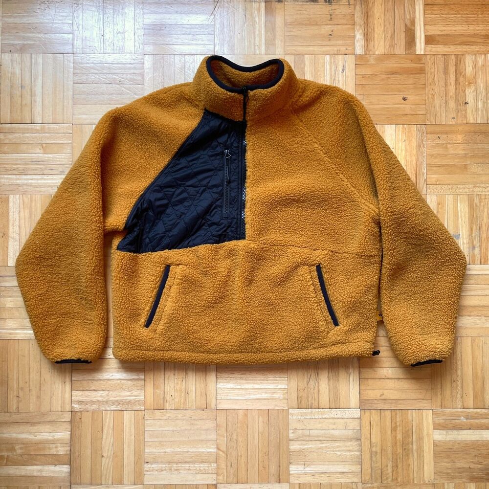 JoyLab Harvest Gold Sherpa Pullover Jacket Womens Large Brown 1/2 Zip